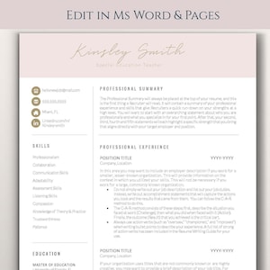 Plantilla de currículum creativo para Word + Carta de presentación gratuita + Iconos sociales / Plantilla de CV moderna / Plantilla de currículum profesional / Descarga instantánea
