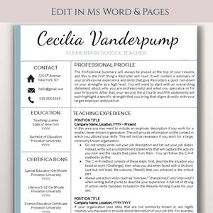 Plantilla de currículum para Word / Plantilla de currículum profesional de 1 y 2 páginas, carta de presentación / Descarga instantánea / Plantilla de currículum vitae del maestro / CV profesional