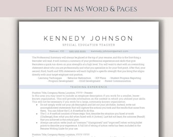 Teacher Resume Template: Professional CV Design (MS Word, Instant Download)