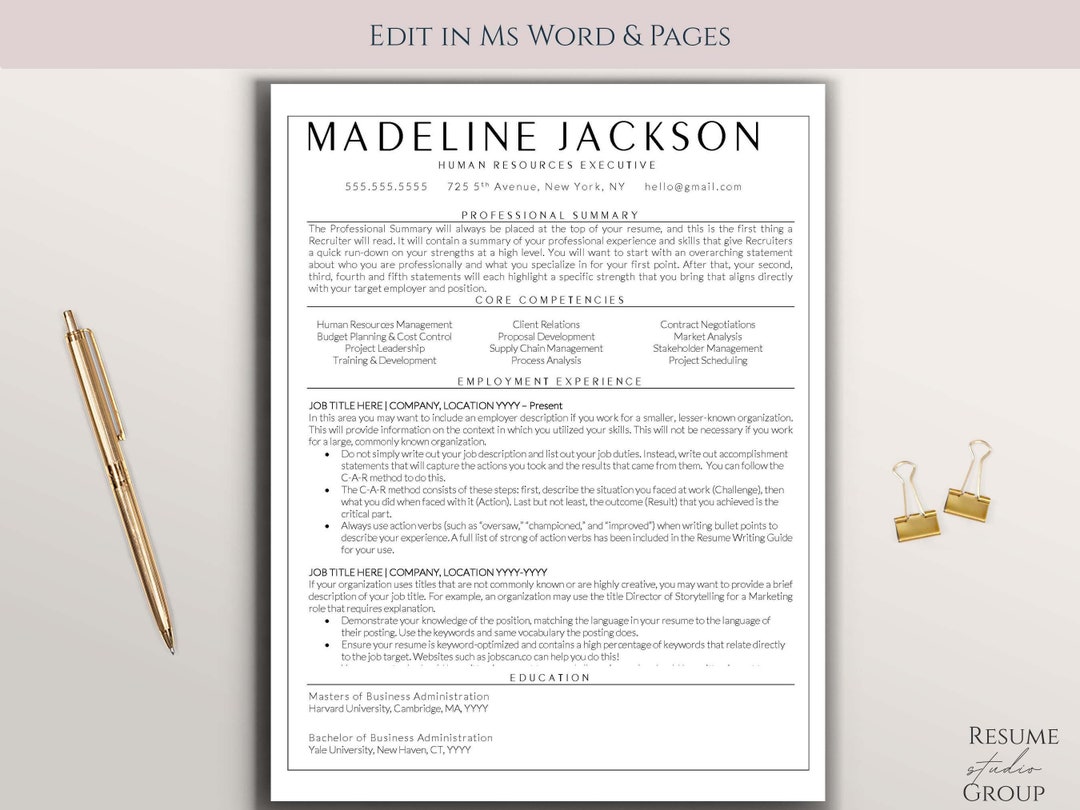 Professional Resume Template for Word | 1, 2 and 3 Page Resume Template ...