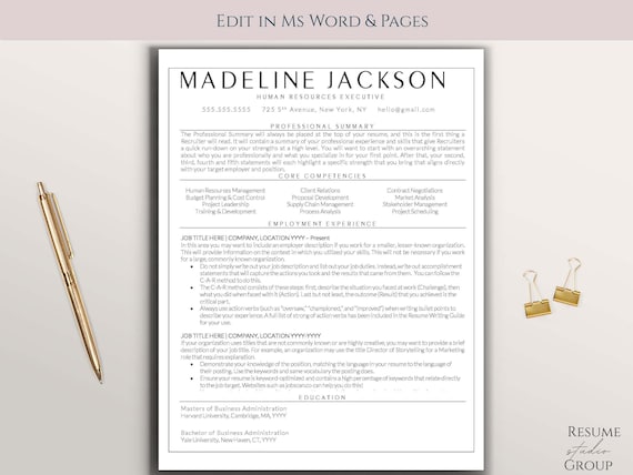 Professional Resume Template: Cover Letter & References (Word, Instant Download)