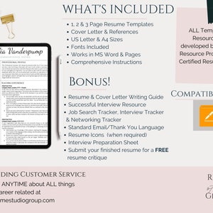 K&ouml;nnte beinhalten: Ein rosa-wei&szlig;er digitaler Marketing-Flyer f&uuml;r einen Lebenslauf-Schreibservice. Der Flyer zeigt eine Lebenslaufvorlage auf einem Tablet, eine Liste von Dienstleistungen und den Text "Was ist enthalten", "Bonus!" und "Hervorragender Kundenservice".