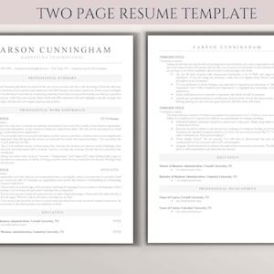 May include: A two-page resume template with a professional design. The template includes sections for professional summary, work experience, education, and professional development. The template is designed to help job seekers create a visually appealing and informative resume.