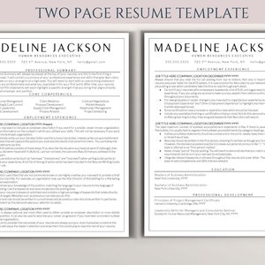 May include: A two-page resume template with a gold and black color scheme. The template is designed for a human resources executive and includes sections for professional summary, core competencies, employment experience, education, and professional development.