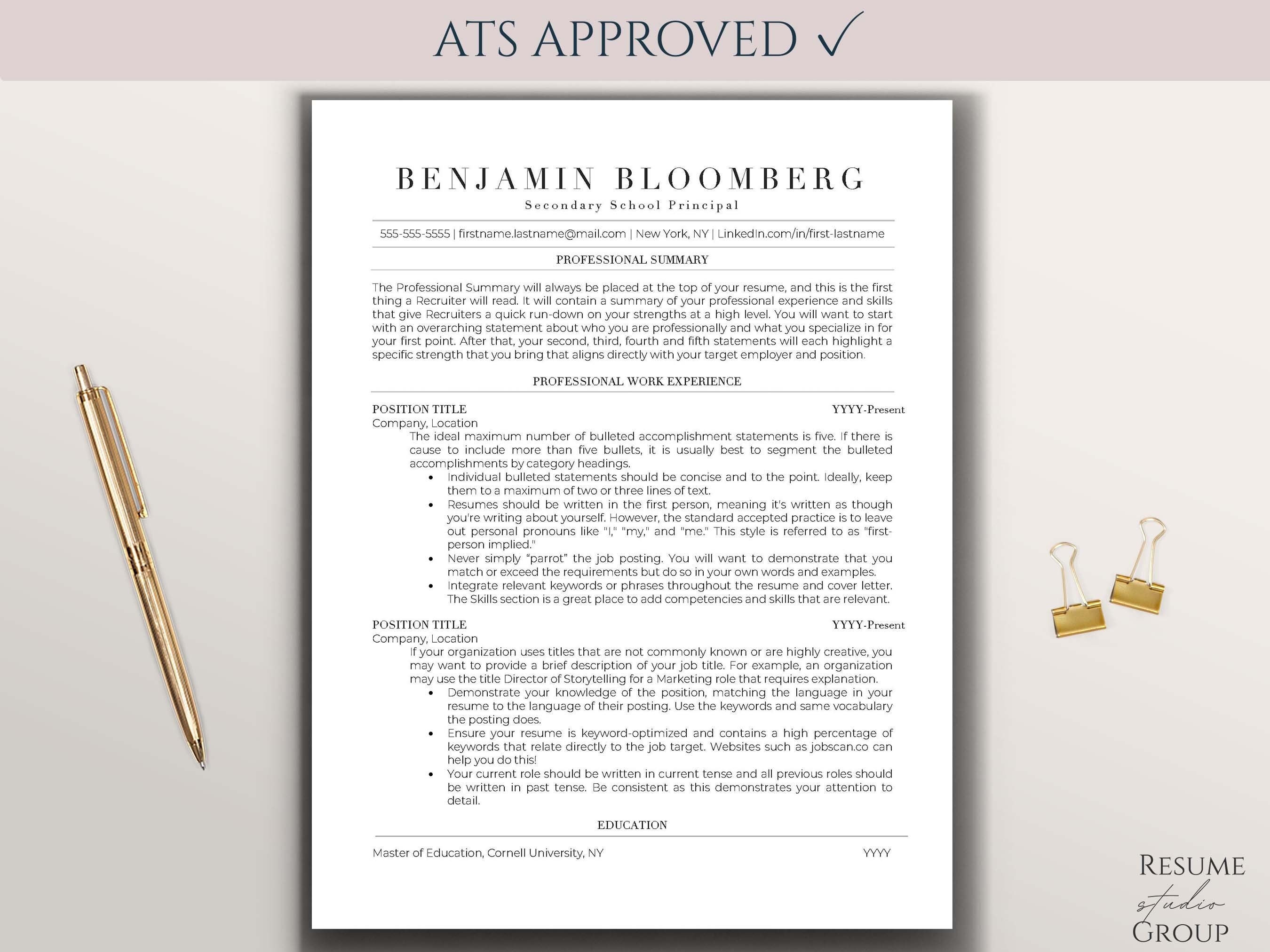 ATS Friendly Resume Template For Word Google Docs Resume Template ATS 