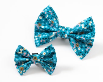 Mini Flowers on Blue Pet Bow