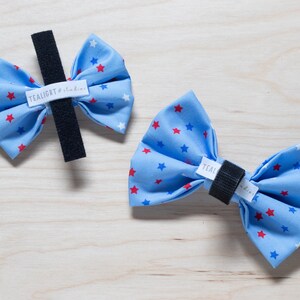 Light Blue Patriotic Stars Pet Bow image 2