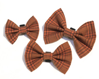 Pumpkin Orange Plaid Pet Bow