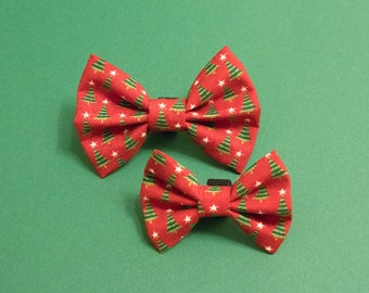 Red Christmas Trees Pet Bow