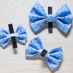 Light Blue Patriotic Stars Pet Bow image 1