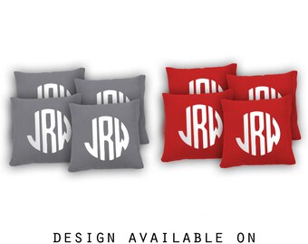 Three Letter Block Monogram Cornhole Bags Set of 8-17 Colors to Choose From-Homemade Quality Regulation Cornhole Bags-Bean Bag Toss