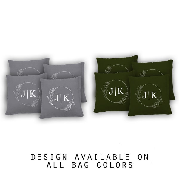 Foliage Circle Monogram Cornhole Bags Set of 8-17 Colors to Choose From-Homemade Quality Regulation Cornhole Bags-Bean Bag Toss