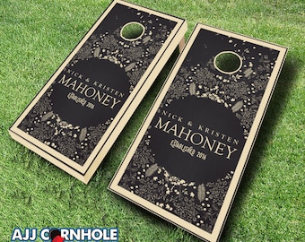 Stained "Floral" Wedding Cornhole Set EBONY with Bags - Wedding Cornhole Set - Wedding Gift - Cornhole Wedding