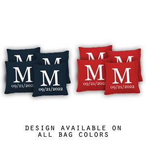 Monogram and Date Cornhole Bags Set of 8-17 Colors to Choose From-Homemade Quality Regulation Cornhole Bags-Bean Bag Toss