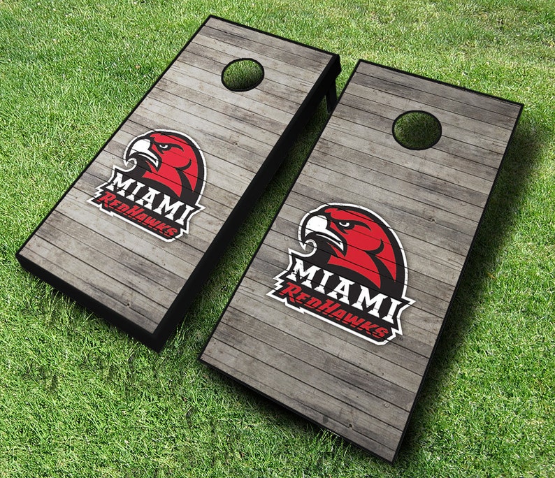 Miami Cornhole Corn hole Corn Toss Officially Licensed Miami Redhawks Distressed Cornhole Set with Bags Bean Bag Toss