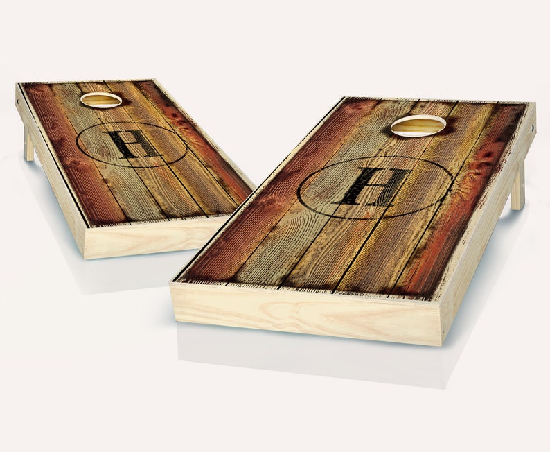 Burned Monogram Stained Cornhole Set with Bags Cornhole Set Stained Cornhole Set Personalized Set Burned Monogram Stained Set image 1