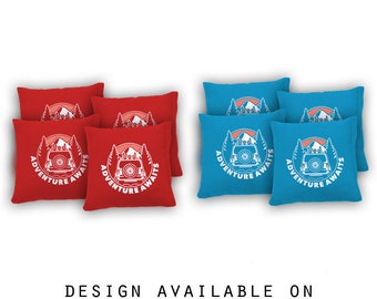 Adventure Awaits Cornhole Bags Set of 8 - 17 Colors To Choose From -Homemade Quality Regulation Cornhole Bags - Bean Bag Toss
