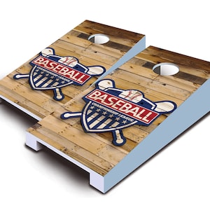 Baseball Championship Badge Tabletop Cornhole Set with Bags - Desktop Cornhole - Mini Toss - Corn Toss - Mini Cornhole
