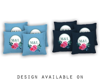 Watercolor Monogram Cornhole Bags Set of 8-17 Colors to Choose From-Homemade Quality Regulation Cornhole Bags-Bean Bag Toss