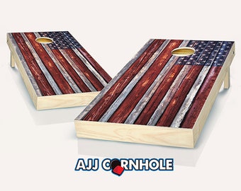 Country Rustic American Flag Cornhole Set With Bags - Cornhole Set - American Cornhole - Patriotic Cornhole Set - Bean Bag Toss Set -