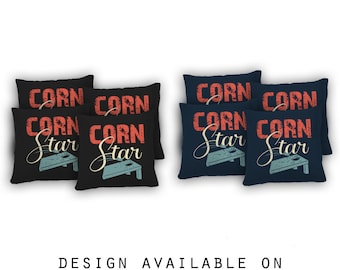 Corn Star Cornhole Bags Set of 8 - 17 Colors To Choose From - Homemade Quality Regulation Cornhole Bags - Bean Bag Toss