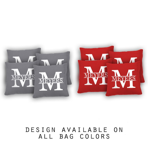 Family Name Monogram Cornhole Bags Set of 8-17 Colors to Choose From-Homemade Quality Regulation Cornhole Bags-Bean Bag Toss