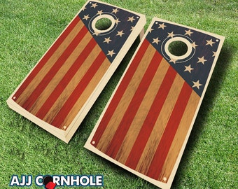 Colonial Chestnut Stained Cornhole Set with Bags - Cornhole Set  - Quality Cornhole Set - Stained Cornhole Set - Patriotic Cornhole Set