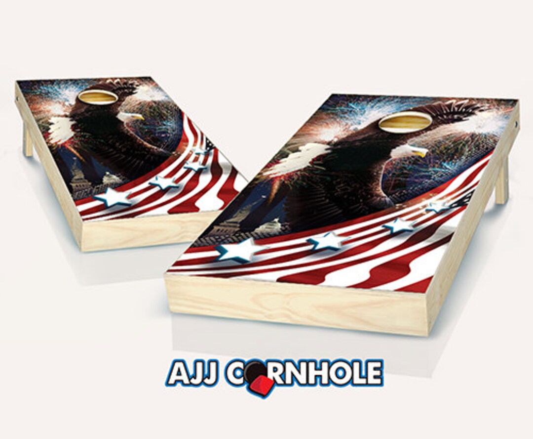 Premium Black & White Eagle Cornhole Game Set