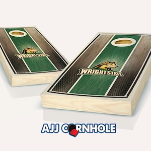 Officially Licensed Wright State Raiders Striped Stained Cornhole Set with Bags - Bean Bag Toss - Wright State Cornhole - Corn Toss
