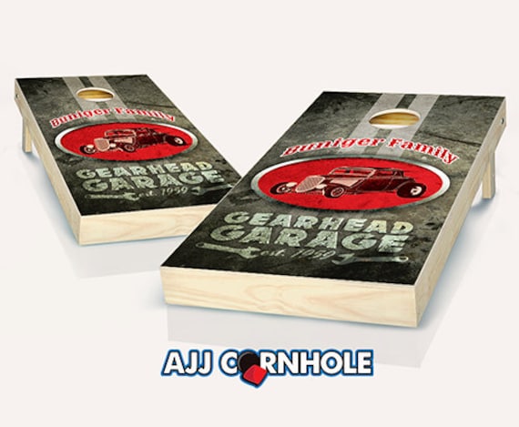 Personalized Gearhead Garage Cornhole Set W/ Bags - Cornhole Set