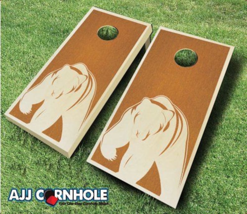 Cornhole Set Stained Cornhole Set Quality Cornhole Set Cornhole Stained Cornhole Game Maple Stained Bear Cornhole Set with Bags