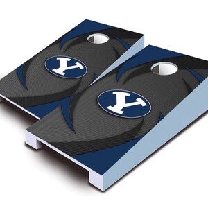 Officially Licensed BYU Cougars Swoosh Tabletop Cornhole Set with Bags - Desktop Cornhole - Mini Toss - Corn Toss - Mini Cornhole