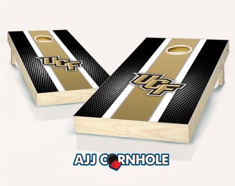 Officially Licensed Central Florida Knights Striped Cornhole Set with Bags - Bean Bag Toss - UCF Cornhole - Corn Toss - Corn hole