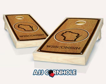 Stained "Wisconsin" State Cornhole Set with Bags - Cornhole Set  - Quality Cornhole Set - Stained Cornhole Set - Wisconsin Cornhole Set