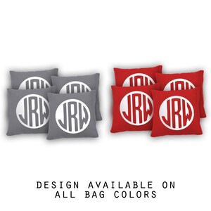 Three Letter Circle Monogram Cornhole Bags Set of 8-17 Colors to Choose From-Homemade Quality Regulation Cornhole Bags-Bean Bag Toss