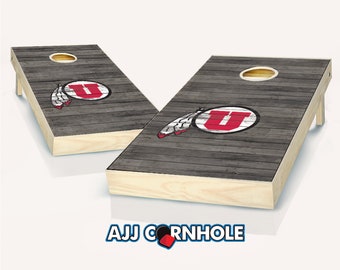 Officially Licensed Utah Utes Distressed Cornhole Set with Bags - Bean Bag Toss - Utah Utes Cornhole - Corn Toss - Corn hole