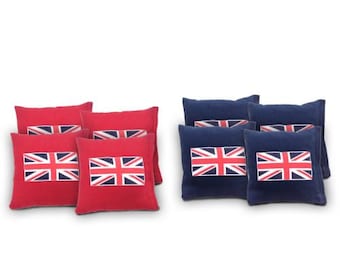 Union Jack Cornhole Bags Set of 8 - Homemade Quality Regulation Cornhole Bags - 17 Colors To Choose From - Bean Bag Toss - Cornhole