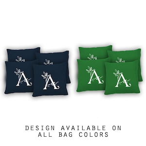 Floral Monogram Cornhole Bags Set of 8-17 Colors to Choose From-Homemade Quality Regulation Cornhole Bags-Bean Bag Toss