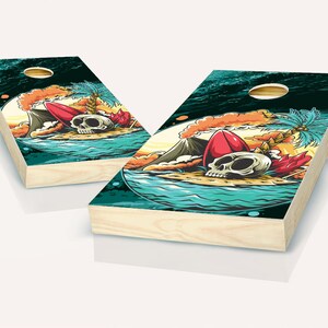 Surfer&#39;s Skull Island Cornhole Set With Bags - Cornhole Set - Dream Cornhole - Cornhole Set - Bean Bag Toss Set -