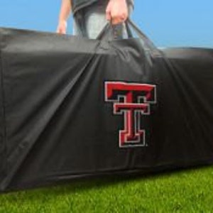 May include: Black carrying case with a red and gray "T" logo for a folding table game.