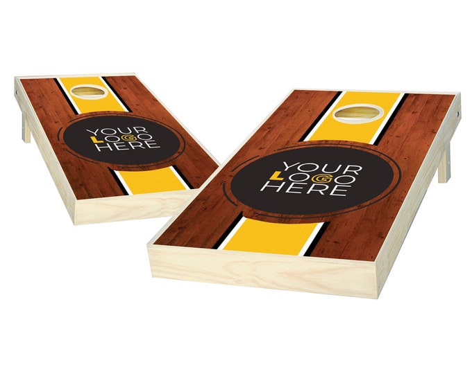 Custom Cornhole Set - Add Your Logo Here - Custom Wood Stripe Cornhole Boards - Custom Bag Toss - Outdoor Lawn Game - Regulation Size