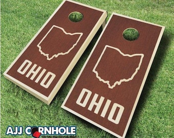 Ohio State Stained Cornhole Set ROSEWOOD with bags - Cornhole Set  - Stained Cornhole Set -Ohio Cornhole Set - Ohio State Cornhole Set