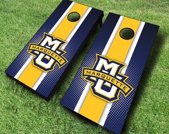 Officially Licensed Marquette Golden Eagles Striped Cornhole Set with Bags - Bean Bag Toss - Marquette Cornhole - Corn Toss - Corn hole
