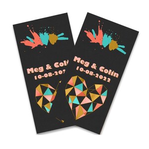 Personalized Wedding Geometric Heart And Color Splash Cornhole Wraps - Cornhole Wraps - Cornhole Skins - Vinyl Wrap