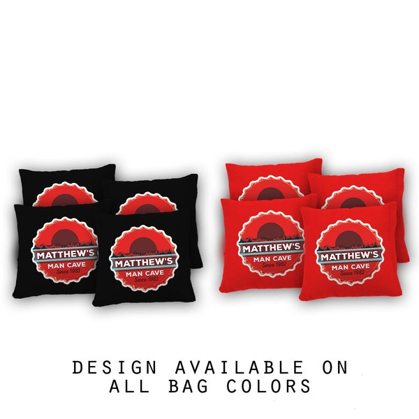 Personalized Bottlecap Mancave Cornhole Bags Set of 8 - 17 Colors To Choose From -Homemade Quality Regulation Cornhole Bags - Bean Bag Toss