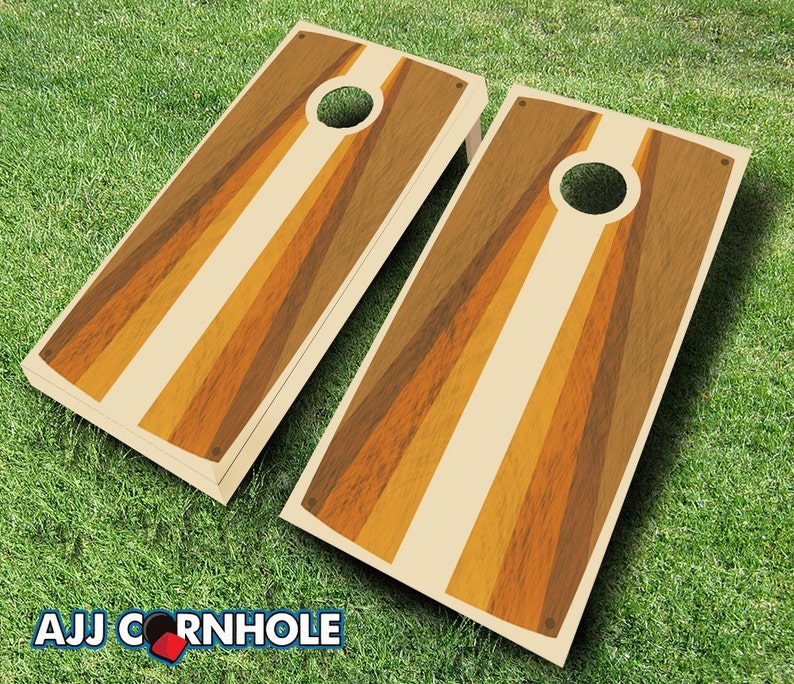 Retro Stained Poster Pyramid Cornhole Set with Bags - Cornhole Set - Quality Cornhole Set - Stained Cornhole Set - Retro Cornhole Set