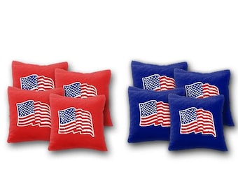 USA Flag Wavy Cornhole Bags Set of 8 - Homemade Quality Regulation Cornhole Bags - Patriotic Cornhole - Cornhole Bags - USA Flag -