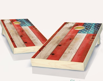 Stained Distressed American Flag Cornhole Set With Bags - Cornhole Set - USA Cornhole - USA Flag Cornhole Set - Bean Bag Toss Set - Baggo