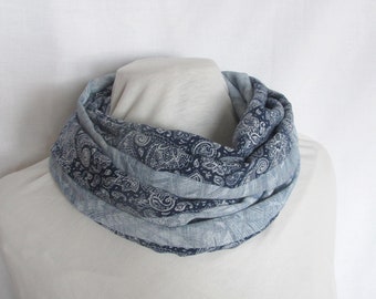 Loop scarf blue viscose cotton linen