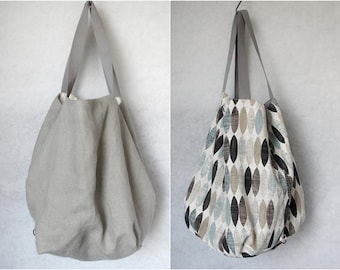 Shopper, reversible bag, bag, pouch, hobo bag, shoulder bag large, grey, beige, linen, cotton beach bag